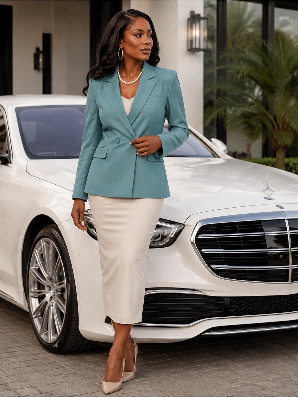 AMARO Women’s Blazer XS Teal Green Cotton Stretch Tailored Jacket
